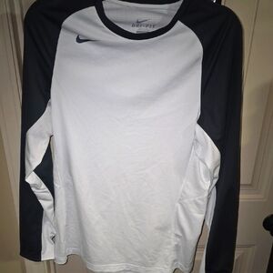 Nike White and Black Long Sleeve Tee